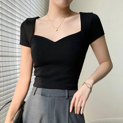 Damen Square T-Shirt Kurzarm Top Damenbluse