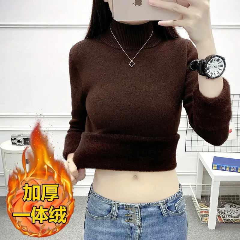 Damen-Strickpullover mit Rollkragen und Fleecefutter