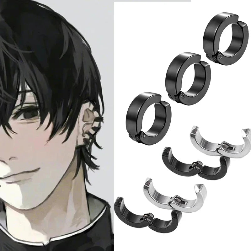 Anime tronçonneuse homme Hirofumi Cosplay noir oreille pince boucles d'oreilles