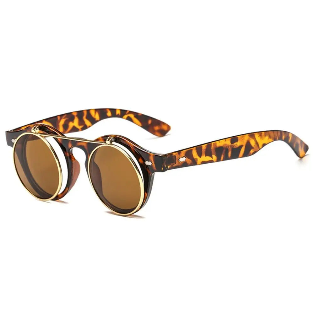 Unisex Retro Round Flip Frame Sunglasses