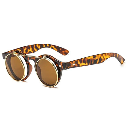 Unisex Retro Round Flip Frame Sunglasses