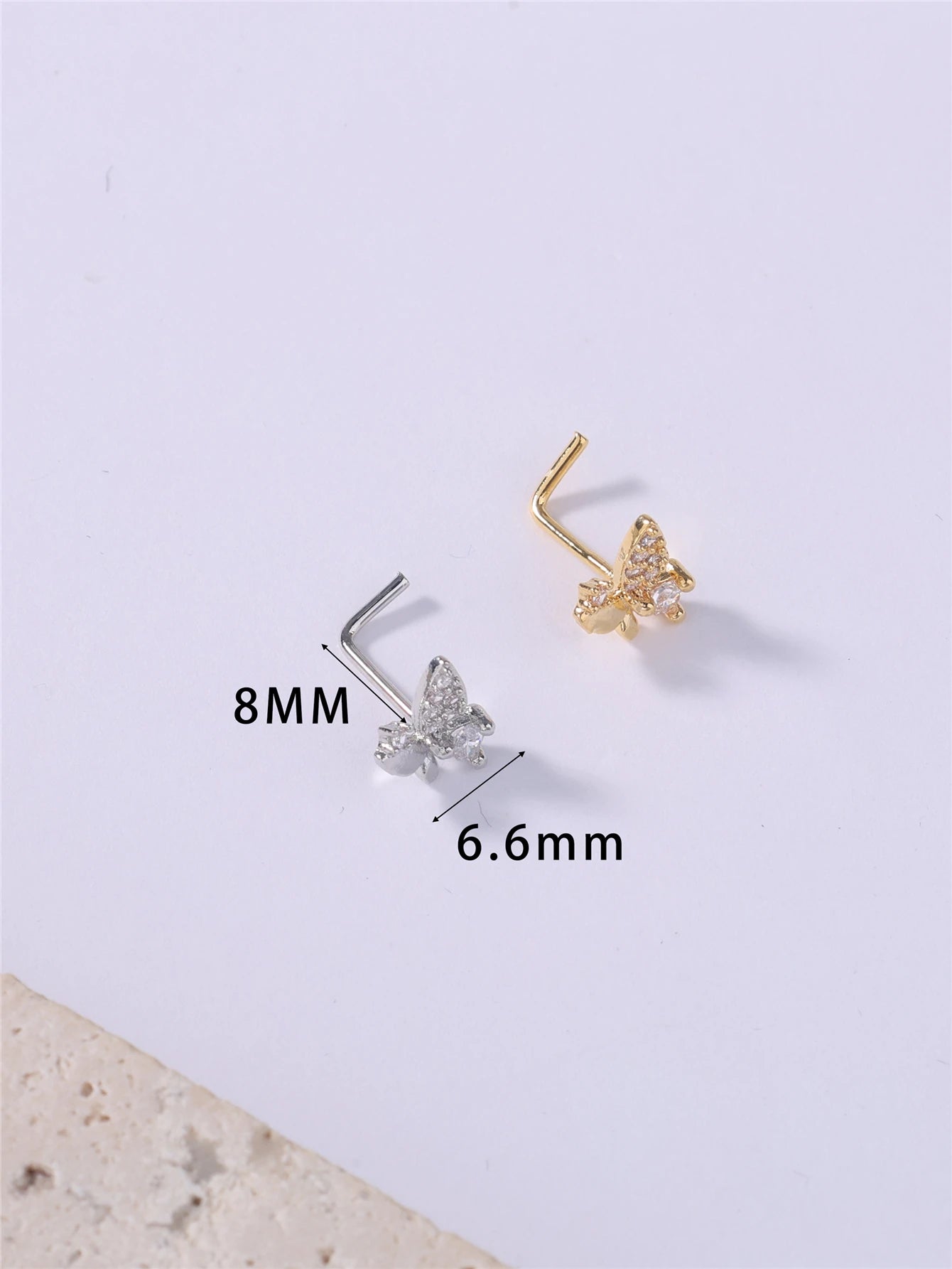 Cute Butterfly L-Shaped Nose Stud in Gold/Silver