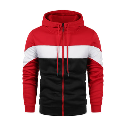 Men's Autumn Winter Sports Color Block Zip Up Hoodie