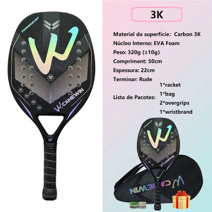 Camewin 3K Holographic Beach Tennis Racket Full Carbon Fiber Frame