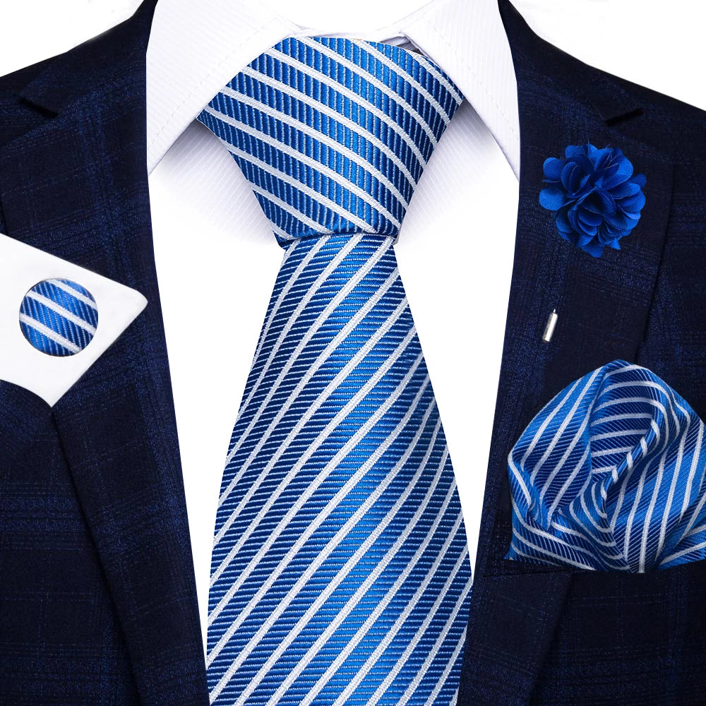 Men's Paisley Sky Blue Striped Silk Tie
