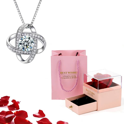 Valentinstag Geschenk Luxus rote Herz Halskette mit Rose Geschenkbox