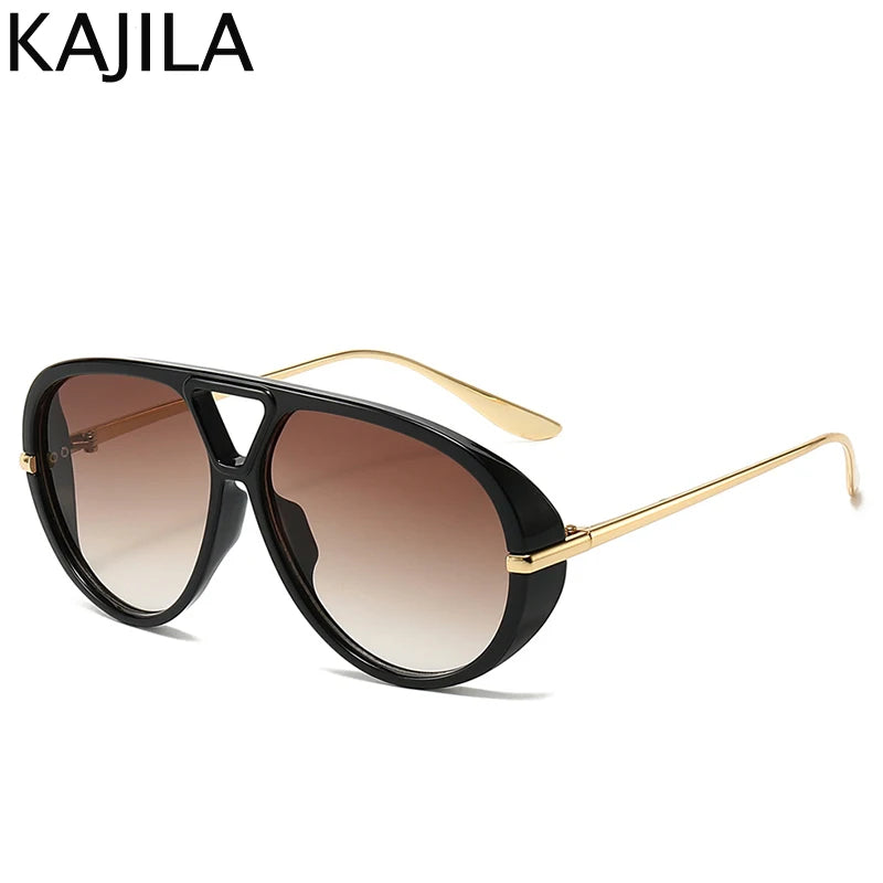 Women’s Oversized Oval Punk Pilot Sunglasses – Metal Frame UV400 Shades Sunglasses