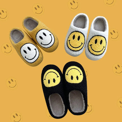 Winter Women Smiley Pattern Fur Fluffy Slides Slippers