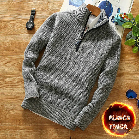 Cozy Half-Zip Turtleneck Wool Sweater for Men