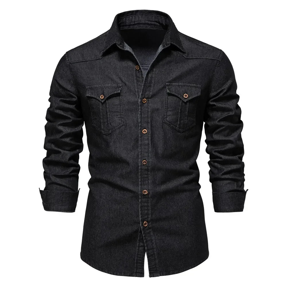 Double Pockets Slim Jeans Shirts For Men