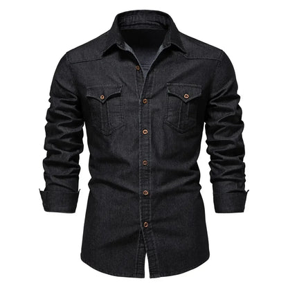 Double Pockets Slim Jeans Shirts For Men