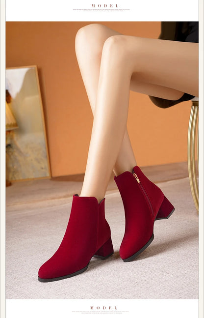 Women's Mid-Heel Wool Warm Ankle Boots