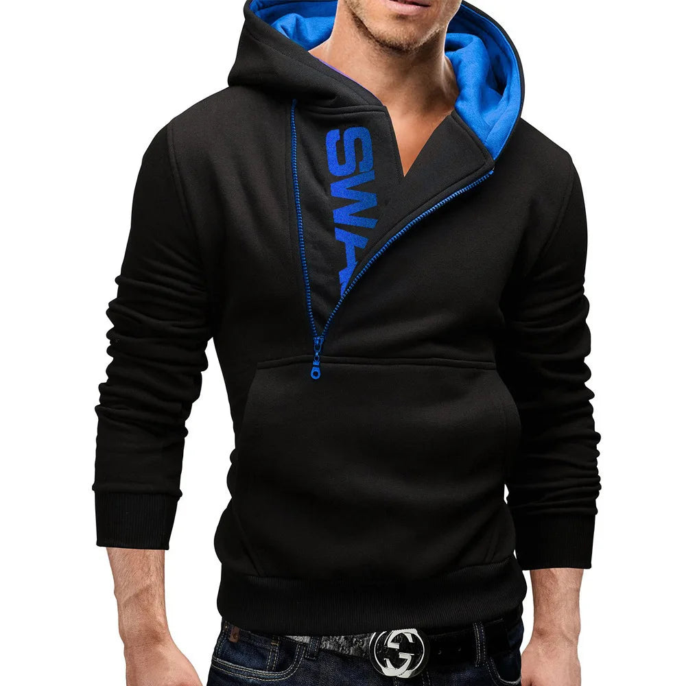 Zipper Print Hooded Sweatshirt for Men