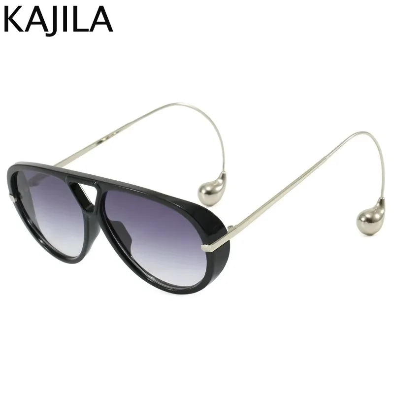 Women’s Oversized Oval Punk Pilot Sunglasses – Metal Frame UV400 Shades Sunglasses
