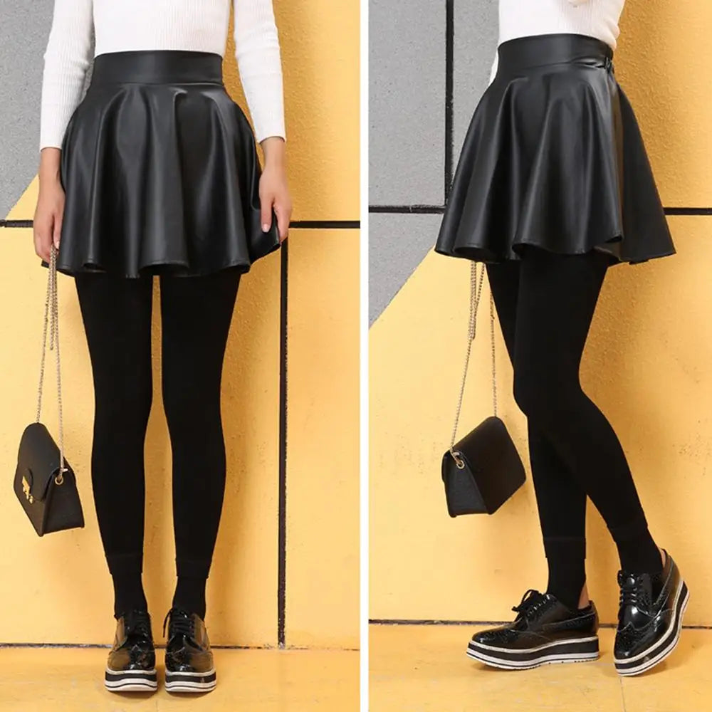 Women High Waist Elastic Mini Leather Skirts