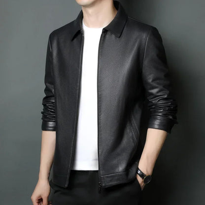 Genuine Leather Clothes - Men's Stand Collar Leather Jacket