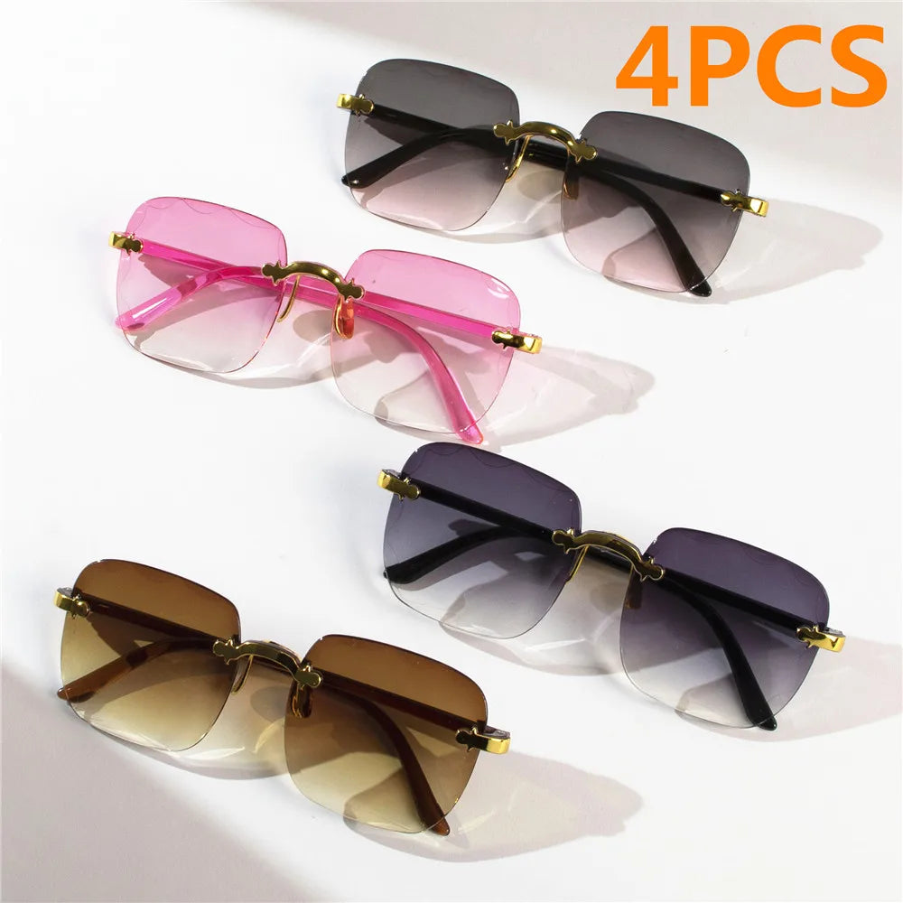 Women’s Square Rimless Sunglasses Set (4 Pack) – Frameless UV400 Fashion Sun Shades