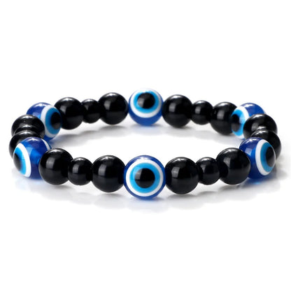 Unisex Black Matte Lava Bead Bracelet Blue Evil Eye Charm – Lucky Protection Bangle