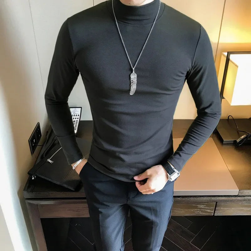 Slim Fit High Collar Men Long Sleeve T Shirt