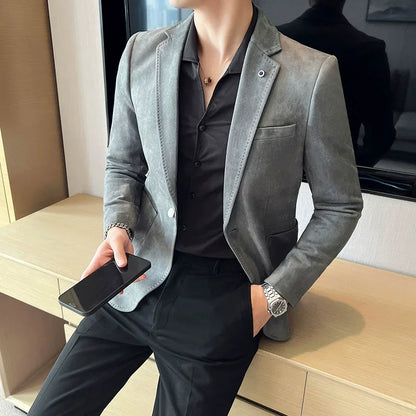 New Fashion Slim Fit Deerskin Velvet Blazer