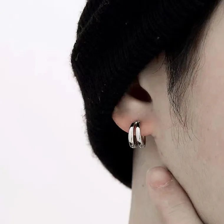 Boucles d'oreilles minimalistes en acier titane pour hommes - Goujons ronds noirs à goutte d'huile