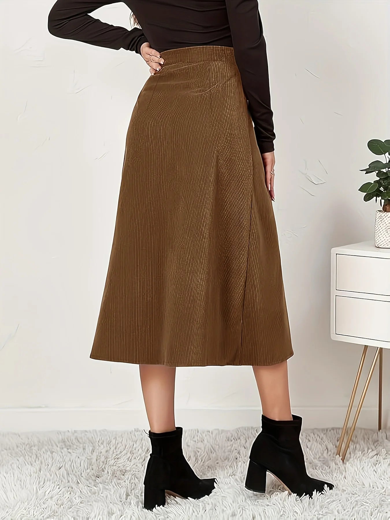 Plus Size High Waisted A-Line Midi-Rock für Damen