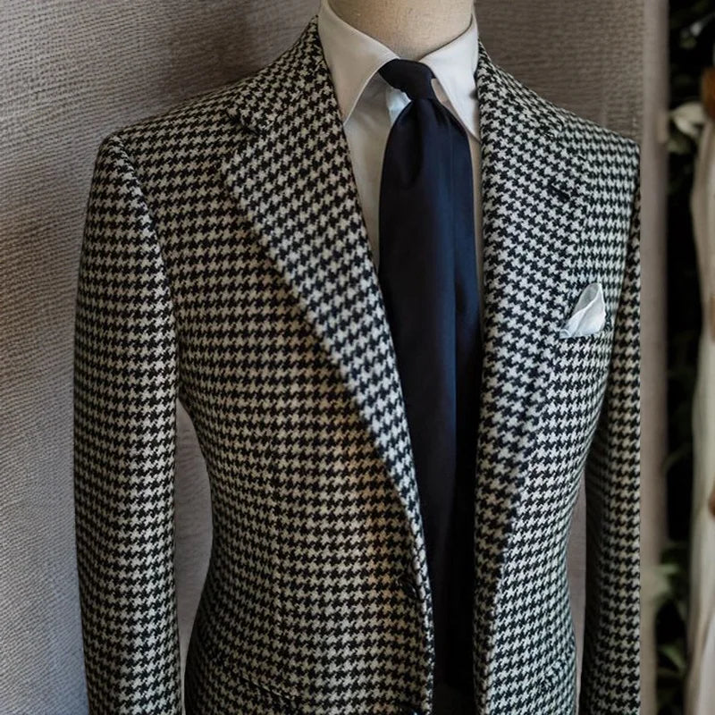 Houndstooth Business Blazer - Plaid Suit Jacket