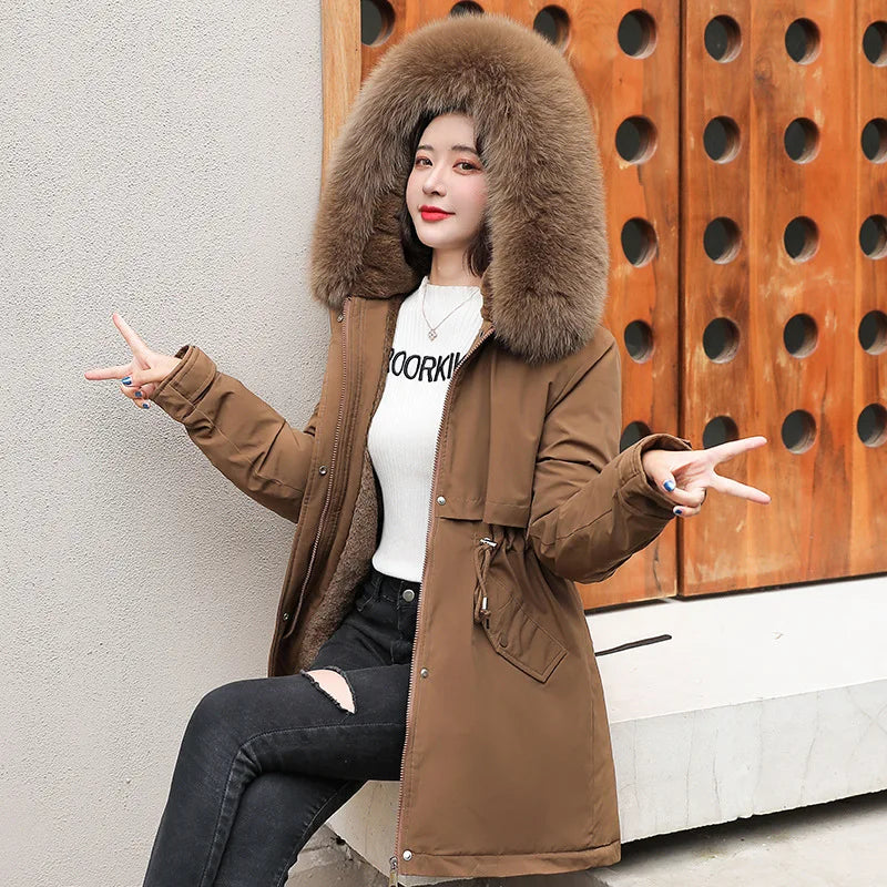 Women's Hooded Parka Fur Collar & Wool Liner Jacket