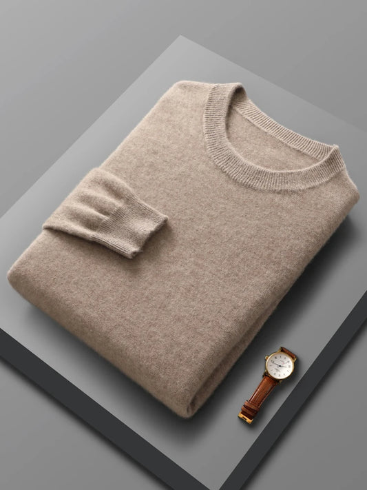 Men's Pure Wool Cashmere Sweater - Round Neck Pullover Jacket