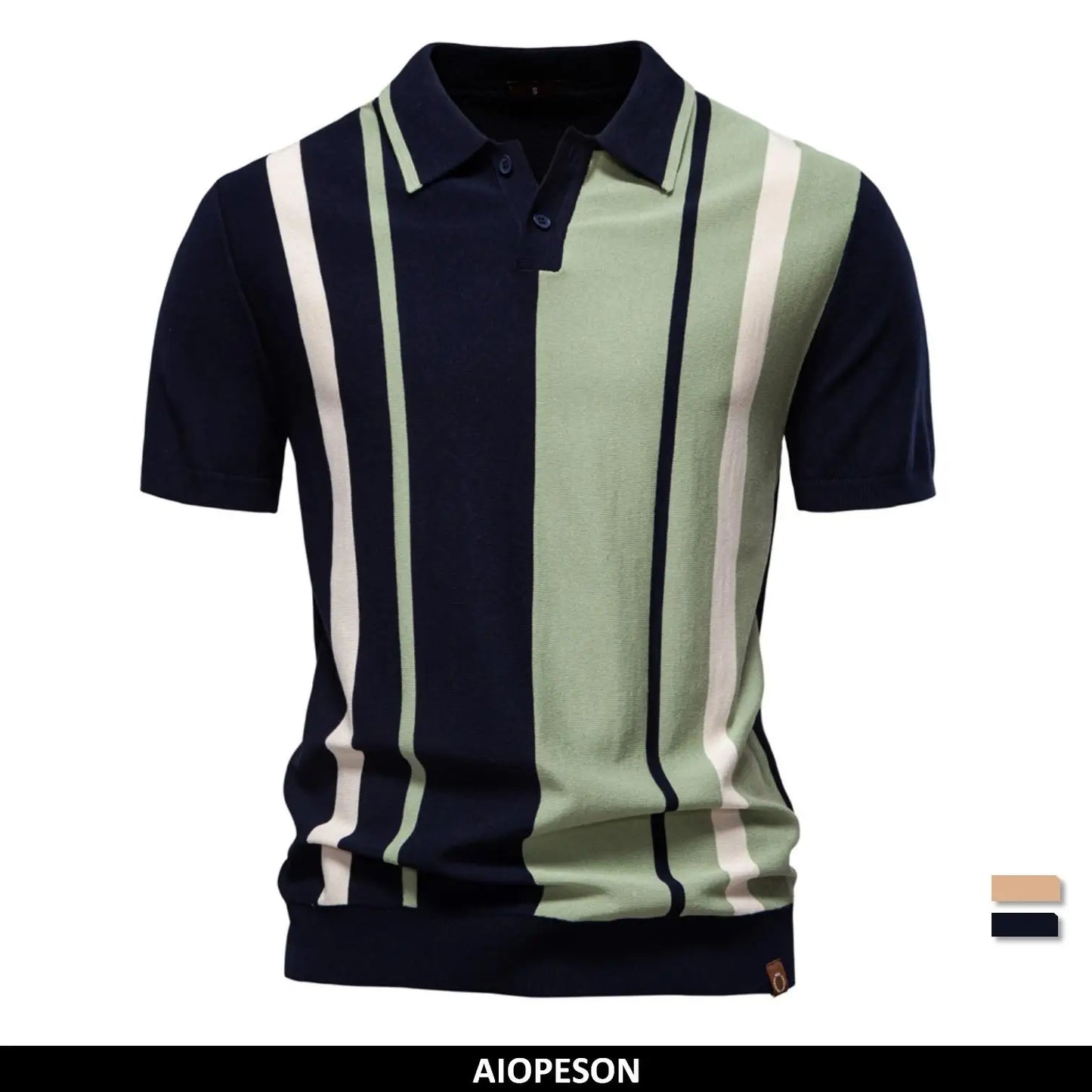 Men's Breathable Striped Mesh Polo Shirt