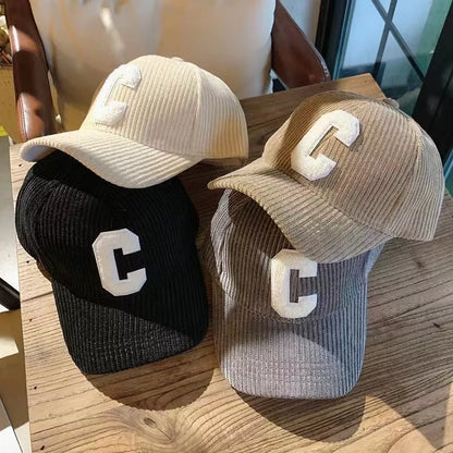 Corduroy Letter C Autumn Winter Unisex Cap