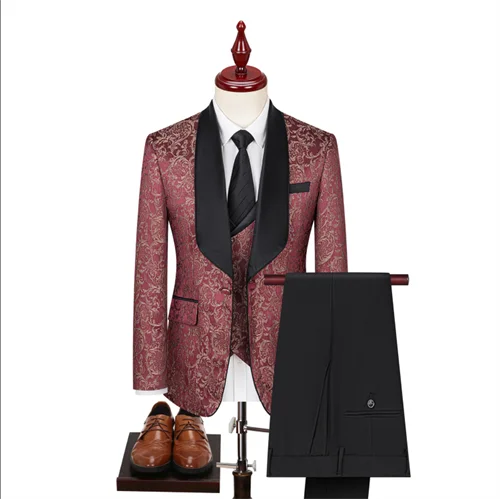 Costume de mariage 3 pièces pour homme en jacquard haute densité