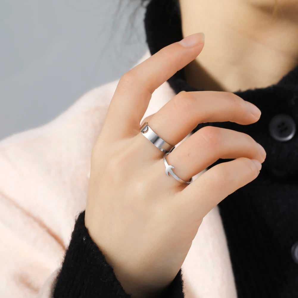 Bagues de couple en acier inoxydable en forme de cœur et de papillon – Bagues d'amour assorties