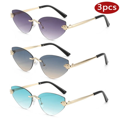 Retro Rimless Cat Eye Sunglasses for Women – Metal Frame UV400 Sun Glasses