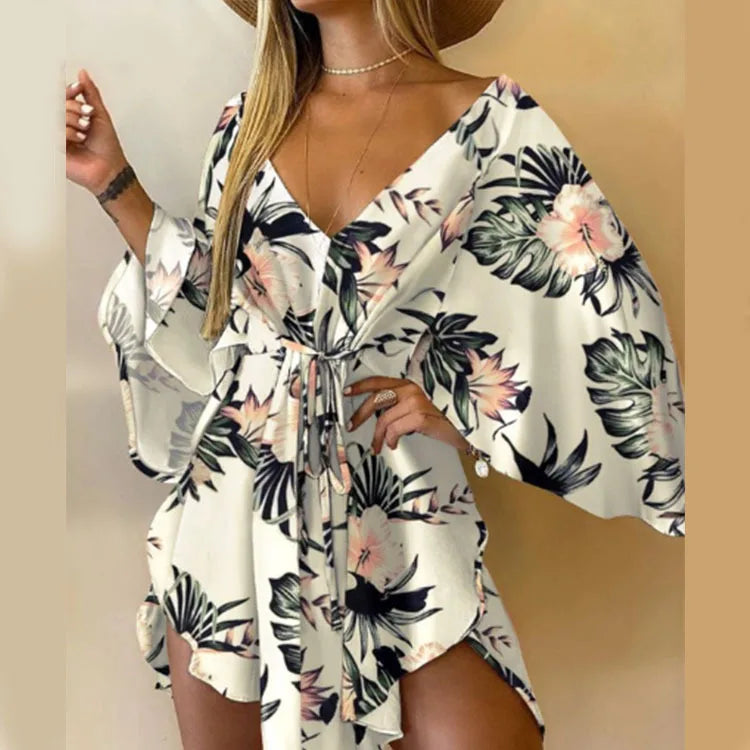 Boho Flower Batwing Sleeve Dress