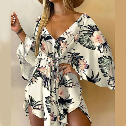 Boho Flower Batwing Sleeve Dress