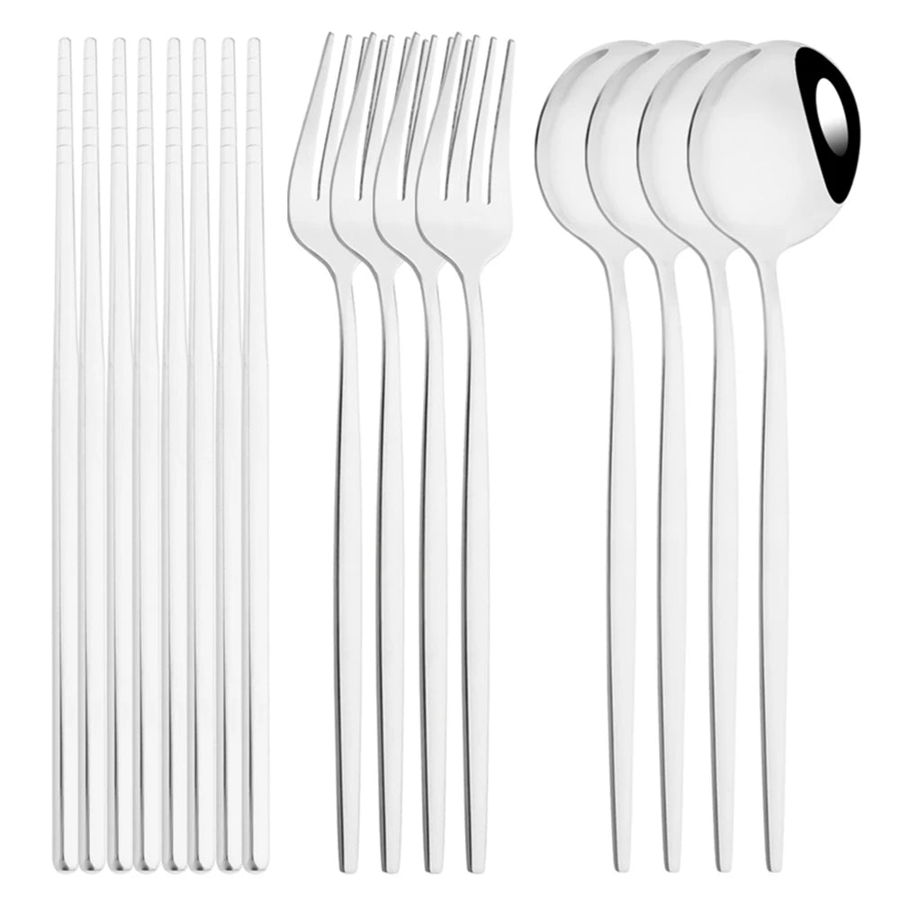 Edelstahl-Geschirrset in Gold und Grün