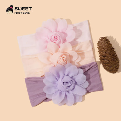 Bandeau pour enfants filles solide en mousseline de soie fleur bandeau de cheveux chapeaux
