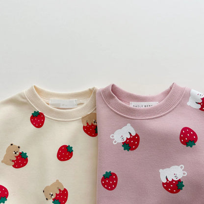 Ensemble mignon pour bébés filles, pull à fraises + pantalon de survêtement en coton, survêtement pour garçons