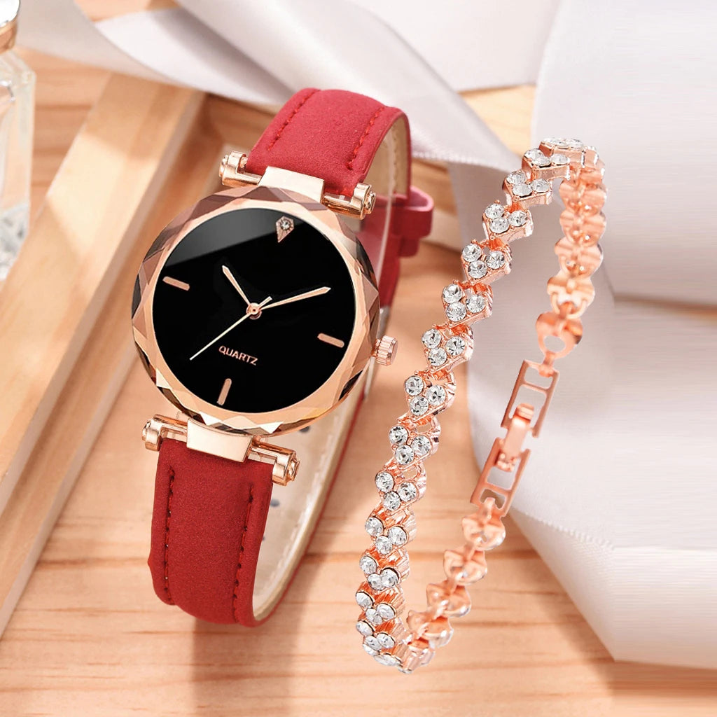 Women's Watch Set PU Leather Strap & Alloy Bracelet