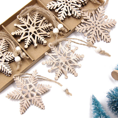 Lot de 12 pendentifs en bois en forme de flocon de neige pour décoration de Noël