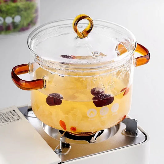 Nonstick Glass Soup Pot with Dual Handles and Microwave-Friendly Cover