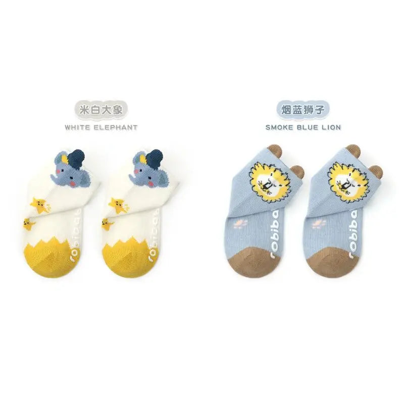 Chaussettes de sol antidérapantes en coton pour bébé, 2 paires, dessin animé, garçon et fille