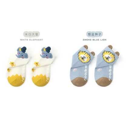 Chaussettes de sol antidérapantes en coton pour bébé, 2 paires, dessin animé, garçon et fille