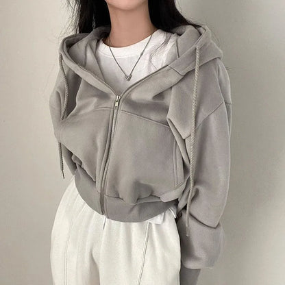 Women's Retro Fleece Lined Loose Zip Up Hoodies