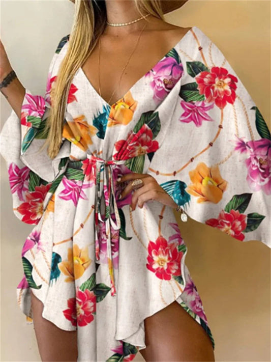 Boho Flower Batwing Sleeve Dress