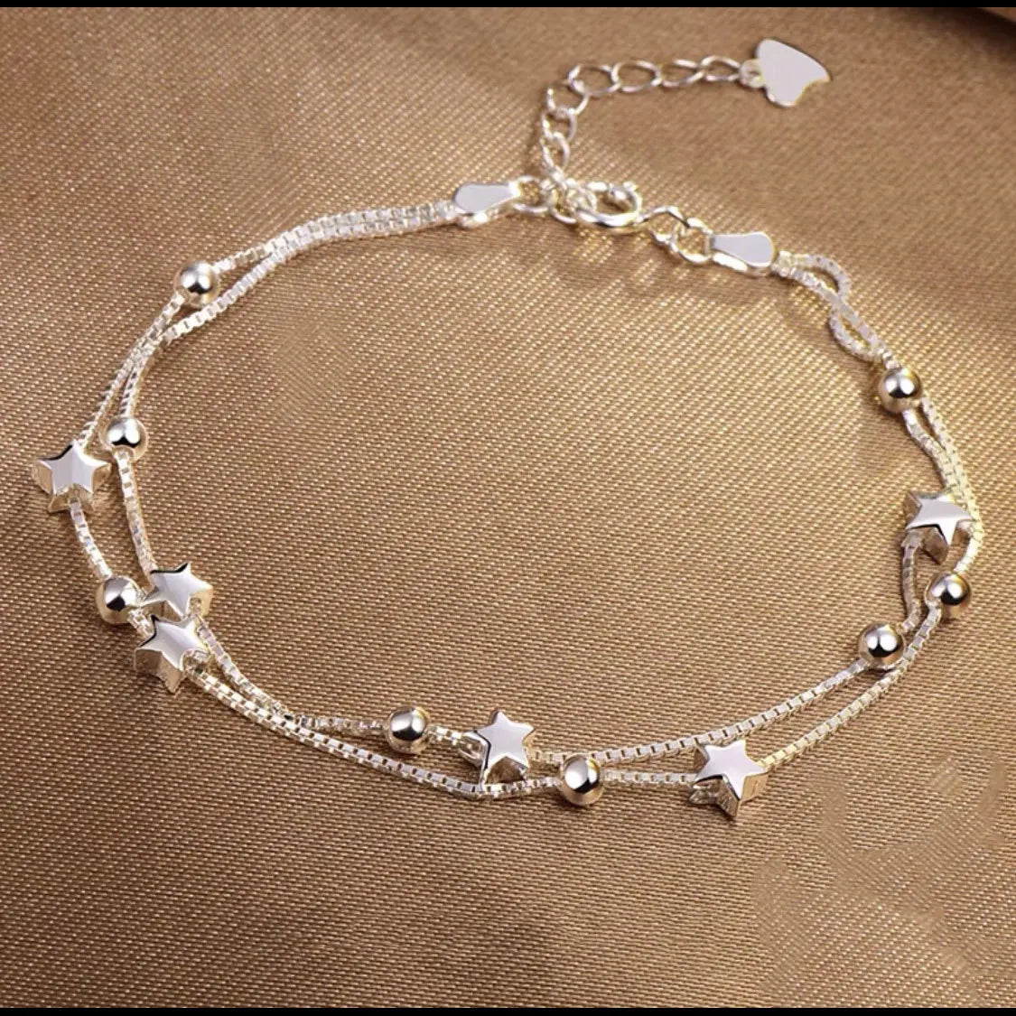 Doppelstöckiges Fußkettchen im Perlen- und Sternmix-Design für Mädchen