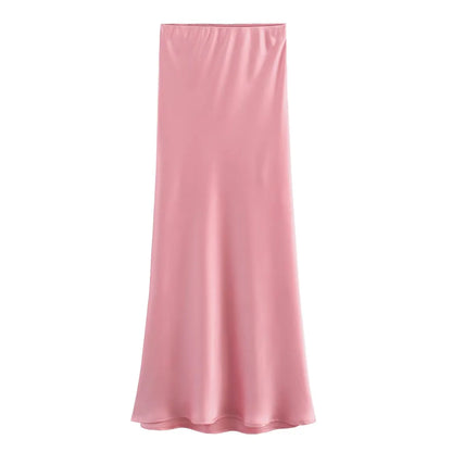 Women's High Waist Flowy A-Line Elastic Silky Skirts