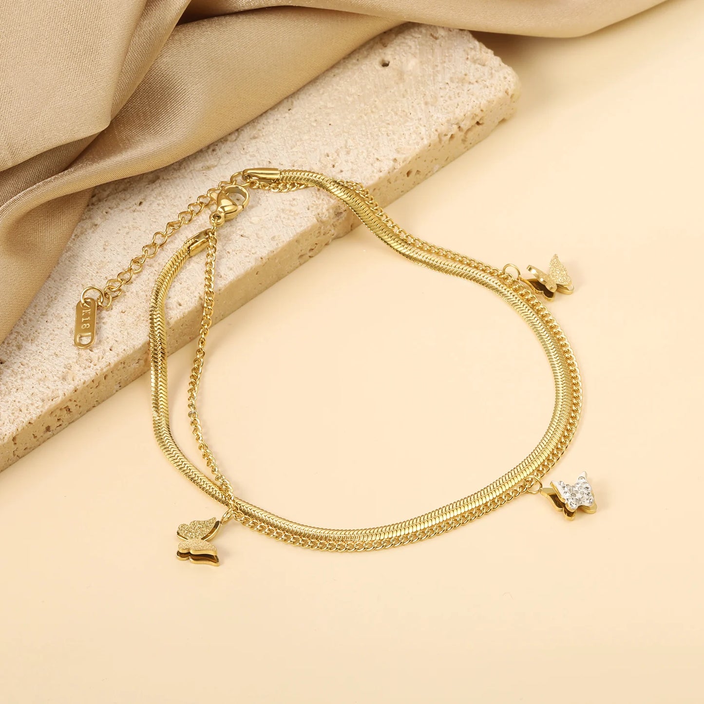 Gold-Silberfarbenes hohles Schmetterlings-Fußkettchen-Armband