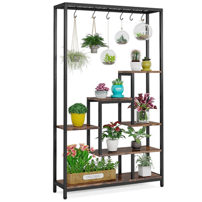 5 Tiers Tall Indoor Plant Stand 70.9 inches Large Metal Plant Shelf Hanging Hooks